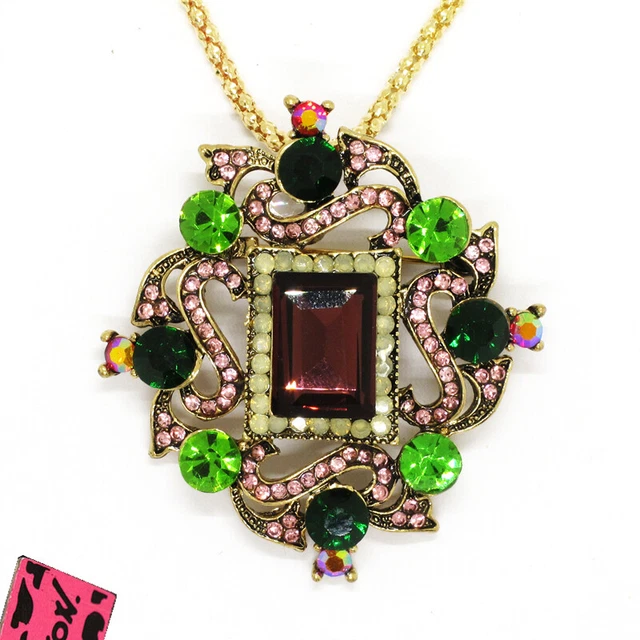 New Betsey Johnson Green Rhinestone Gorgeous Royal Pendant Chain Necklace Gifts