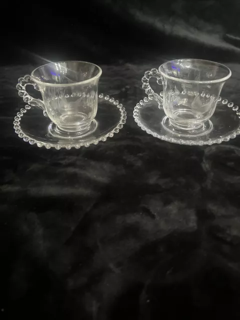 Vintage Imperial Glass Candlewick Cups And Saucers Depression Glass (2) Mallard