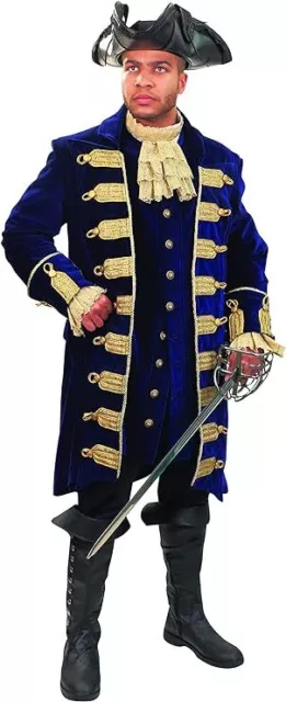 Pirate coat in blue velvet with gold bride and work, Only outer coat price