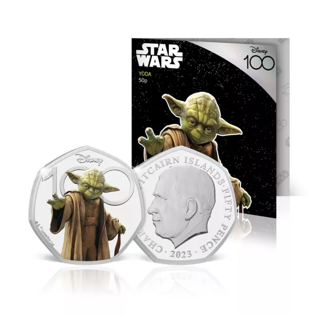 Disney 100th Anniversary D100 Star Wars Yoda BU 50p Colour Coin 2023