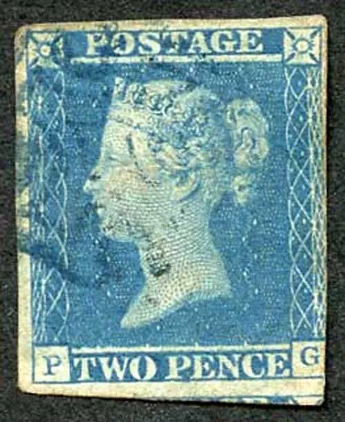 1841 2d Blue (PG) creased BLUE Maltese Cross Cat 5000 Pounds