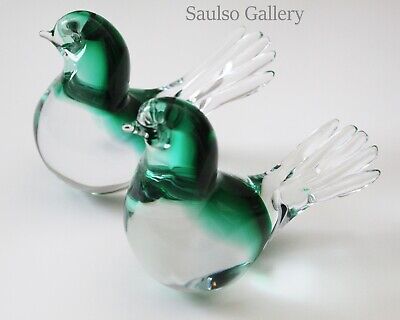 Two MCM Seguso Murano rare green birds from prominent estate collection