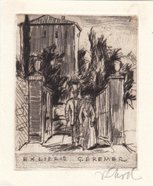 Exlibris Bookplate Etching Rudolf Koch 1902-1985 Pair Parktor
