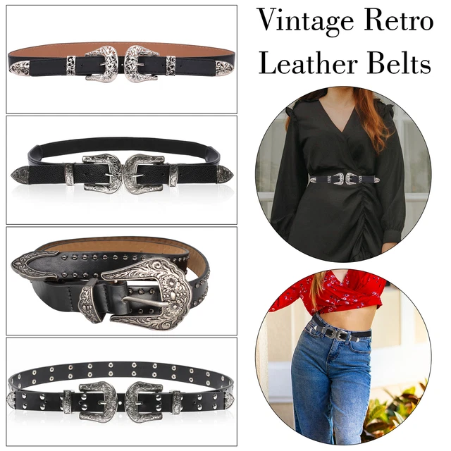 Ceinture Vintage En Croûte De Cuir - Noir, Taille 36, Largeur 3 Cm, Motif Reptile, Fabrication Française, Très Bon état