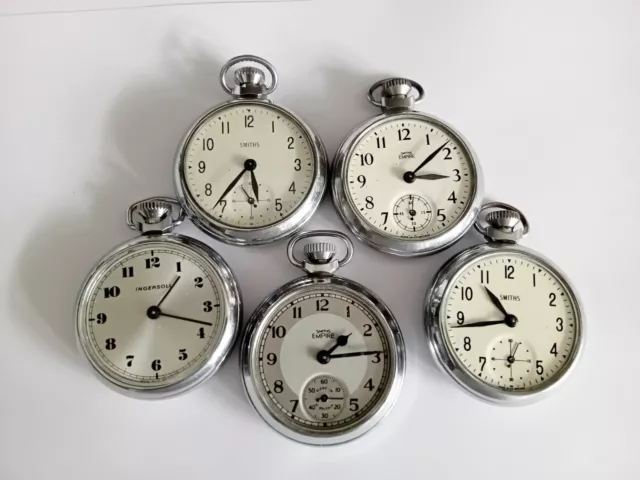 5 1950 60S SMITHS EMPIRE POCKET WATCHES IN GOOD CONDITION. TO