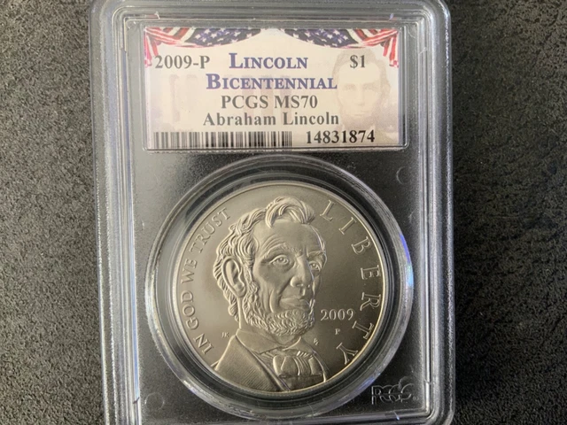 2009-P Abraham Lincoln Bicentennial Pcgs Ms70 Silver Dollar Beautiful Coin