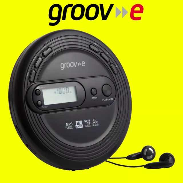 Groov-e GVPS210 Black Retro Series Personal CD MP3 Player Walkman with FM Radio