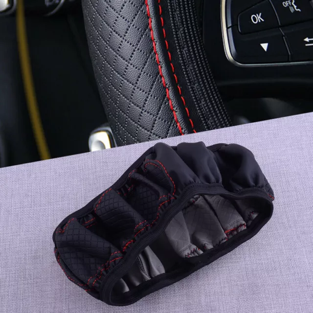 15" Black&Red Car Elastic PU Leather Steering Wheel Cover Trim Universal