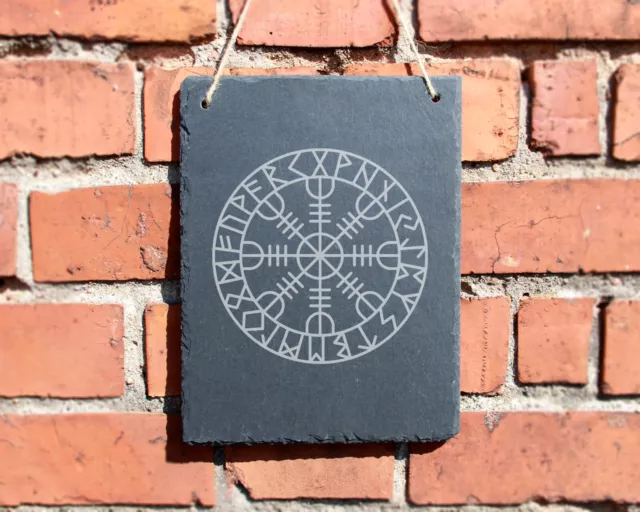 Schiefertafel "Vegvisir" Schild Eingang Wikinger Kompass Runen #0081