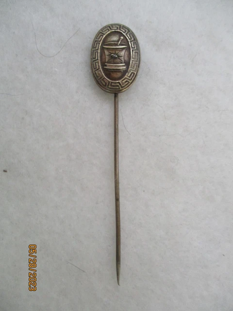Vintage Antique Mortar & Pestle Pharmacy Pharmacist Stick Pin w Stone