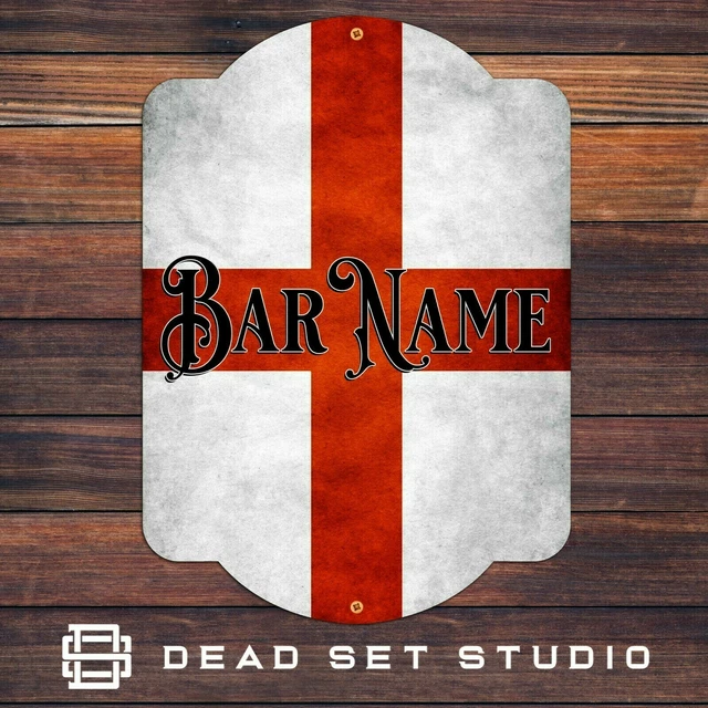 Personalised St Georges Cross Bar Sign Man Den Pub Beer A4 A3 Metal Wall Art
