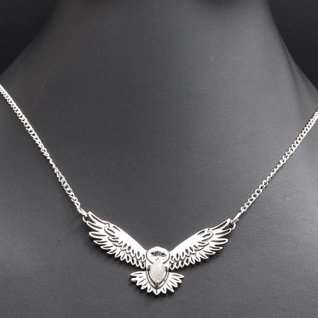U10698 Moonstone Silver Plated Eagle Flying Necklace 16" Gemstone Jewelry