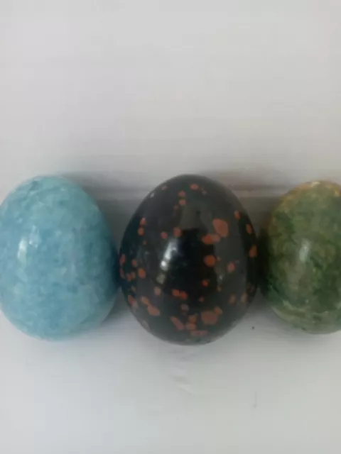 Vintage Handmade Gemstone Eggs Lot Of 3 Marble Quartz Granite 3