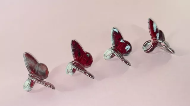 4 Red & White Speckle Drip Glaze Ceramic Butterfly  Macrame Beads 7