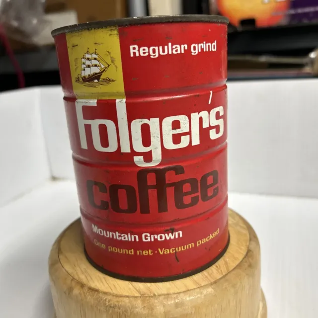 Vintage Folger's Coffee Can  Mountain Grown Regular Grind Tin 6