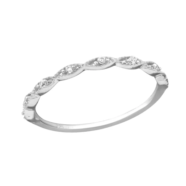 TJS 925 Sterling Silver Finger Ring Size 6 Twist Line Clear Drop CZ Jewellery