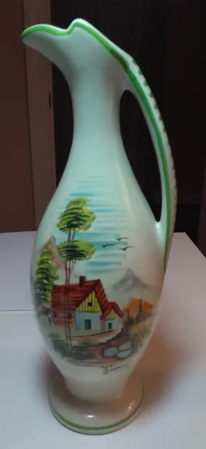 Maioliche Deruta Ceramic Hand Painted Carafe Pitcher Italy Signed Country Barn