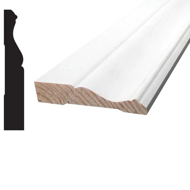 Baseboard Pre-Mitered Head/Side Primed Surface Finger-Jointed Pine Wood in White