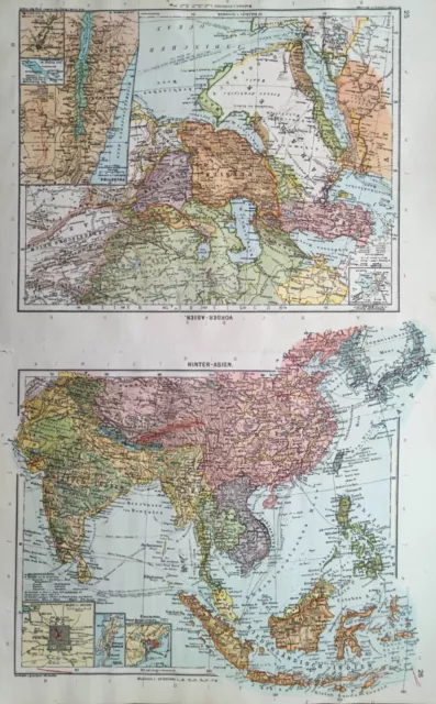 Landkarte +VORDER- und HINTERASIEN + 1925 Arabien,Persien,Palästina,Chines.Reich