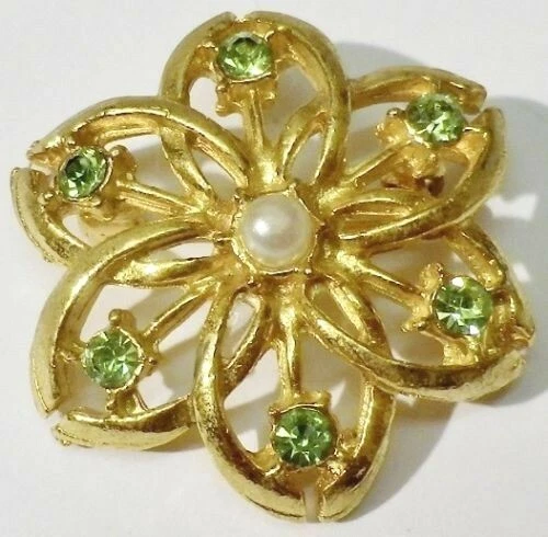 Broche Vintage Fleur Relief Or Et Perle Orange - Modèle 5153 - Occasion - Sans Marque