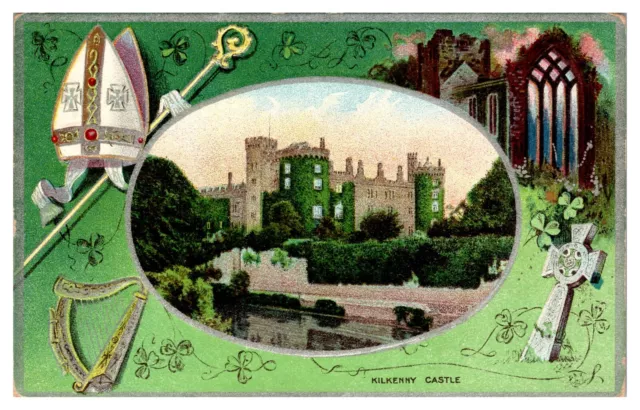 1910 St. Patrick's Day, Kilkenny Castle Scene, Embossed, Greetings Postcard