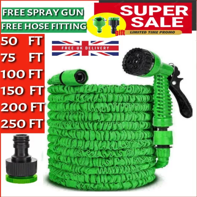 Expandable Magic Garden Hose Pipe Anti Kink With 7 Function Water Spray Gun