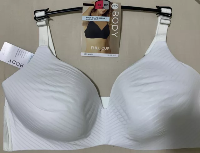 M&S BODY SHAPE DEFINE NON WIRED  NATURAL UPLIFT FULL CUP Bra In WHITE Size 40DD