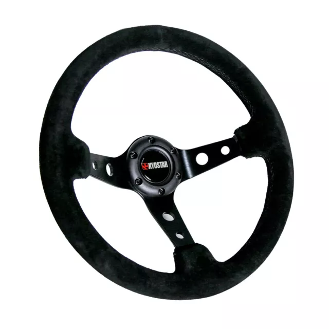 350mm 14" Suede Leather Brushed Spoke Deep Dish Racing Sport Steering Wheel