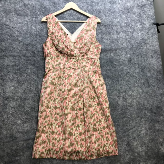 Talbots Dress Womens Size 12 Pink Green Floral A Line Sleeveless V Neck Tie Back