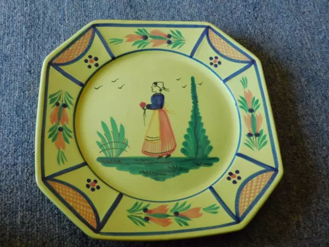 VINTAGE HB QUIMPER FRANCE YELLOW Soleil DINNER PLATE 11"
