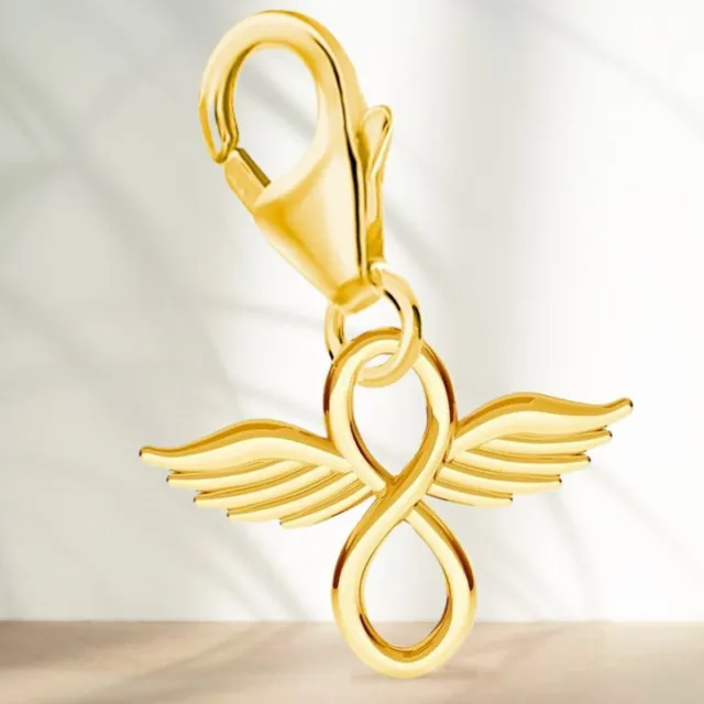 Unendlichkeit Engel-Flügel Charm 925 Sterling-Silber Gold vergoldet für Armband
