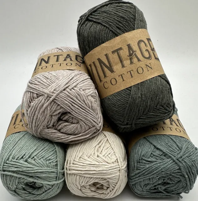 Vintage Cotton Yarn Wool Bundle Joblot Knitting Crochet - 5 x 100g Balls
