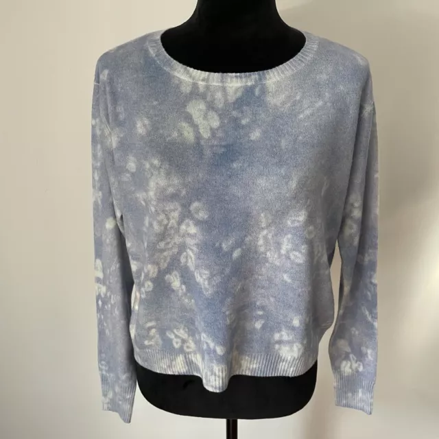 Autumn Cashmere Blue Purple Printed Tie Dye Pure Cashmere Pullover Sweater EUC S