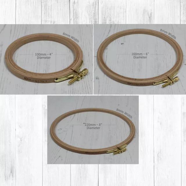 Nurge Wooden Embroidery Hoop Cross Stitch Beech Wood Ring in 8 Sizes 8mm Depth