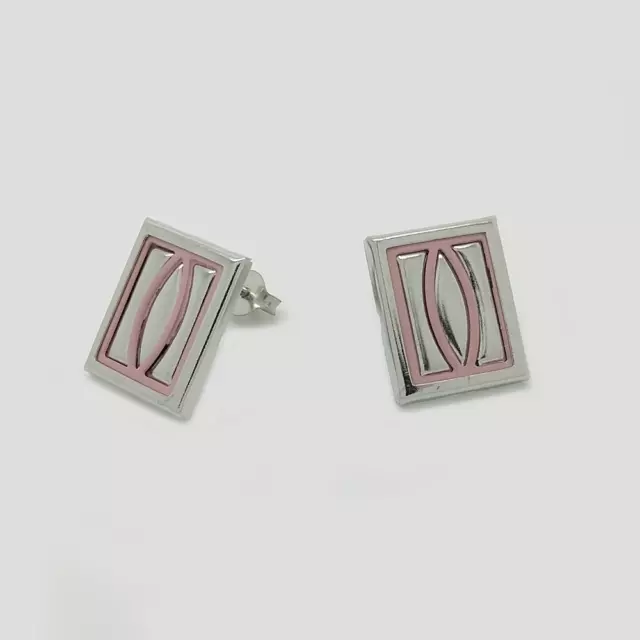 Stainless Steel Earrings for Women and Girls, Cute Pink Rectangle Ear Stud