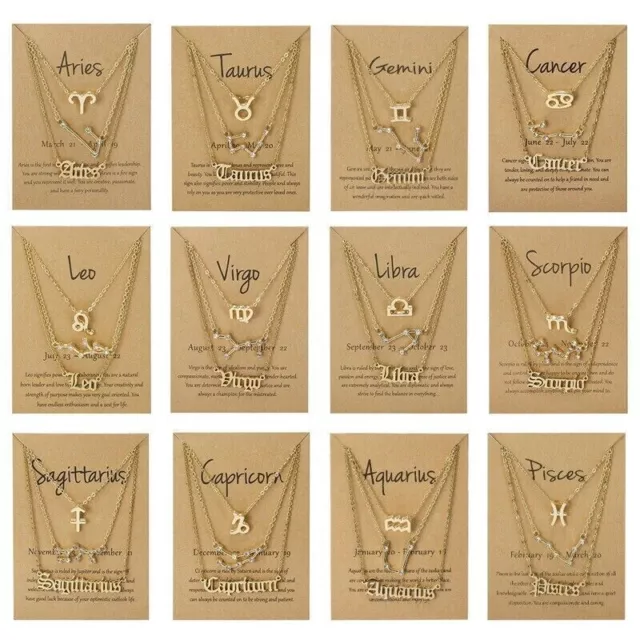 3pcs 12 Constellation Zodiac Sign Pendant Necklace Chain Women Jewelry 