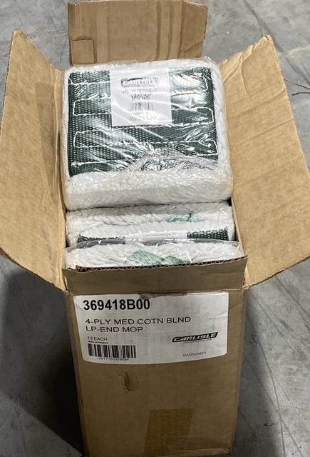 12-Pack, CARLISLE 369418B00 4-Ply MD Cotton Blend LP-End Mop New