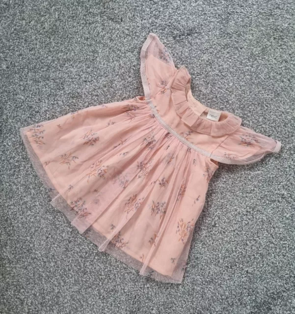 Next Baby Girls Dress 3-6 Months Pink Netted Floral Sparkly Frills Party B