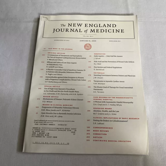 2004 Enero 8 The New Inglaterra Diario De Medicina Neural Tubo Defectos (MH657)