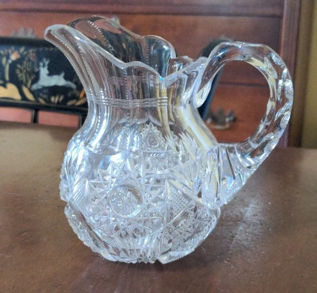 Clark Cut Glass Cream Pitcher ABP American Brilliant Period Signed