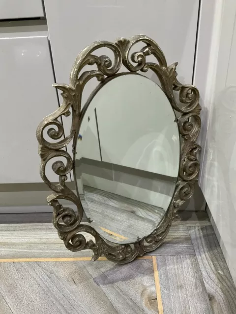 vintage old wall mirror ,oval ,gold plaster of paris frame ,”atsonea “,free post