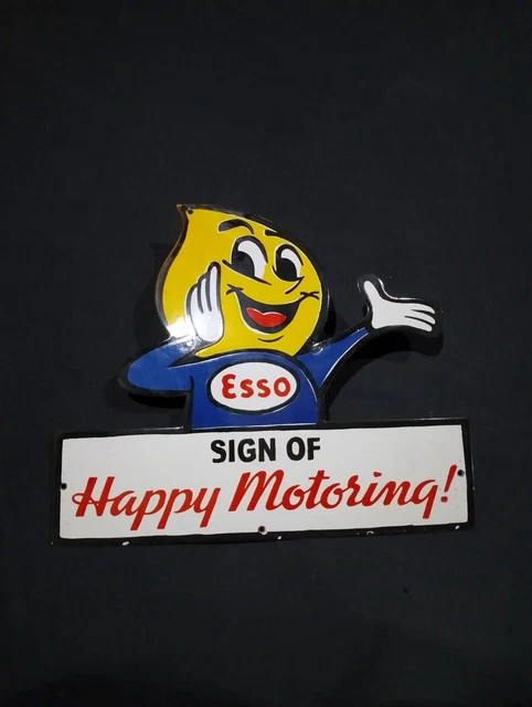 Porcelain Esso Happy Motoring Enamel Metal Sign Size 24" x 22" Inches