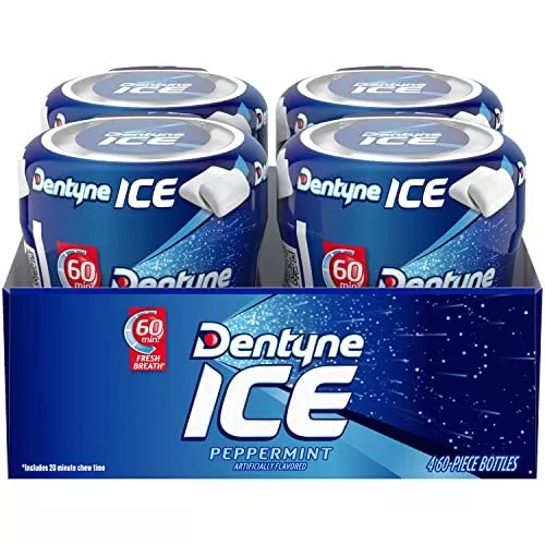 Dentyne Ice Peppermint Sugar Free Gum, 4 Bottles of 60 Pieces (240 Total Pieces)