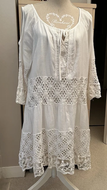 ROBE ROMANTIQUE T44 Blanche Belles Dentelles Epaules Decouvertes