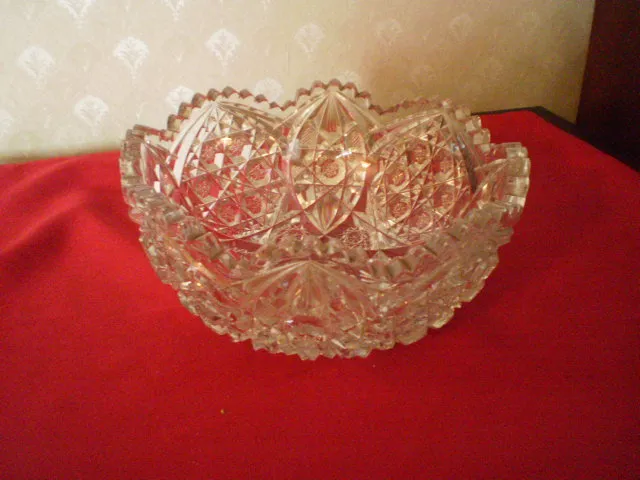 Antique Early American Brilliant Glass Large Sawtooth Scalloped Bowl  - Look !!