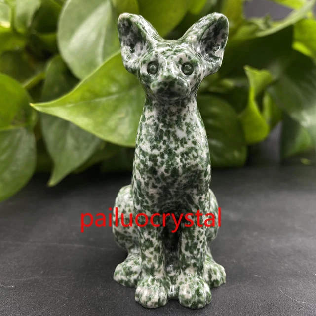 1pc Natural Qinghai Jade Hairless cat Quartz Crystal Skull Carved Figurines 3"