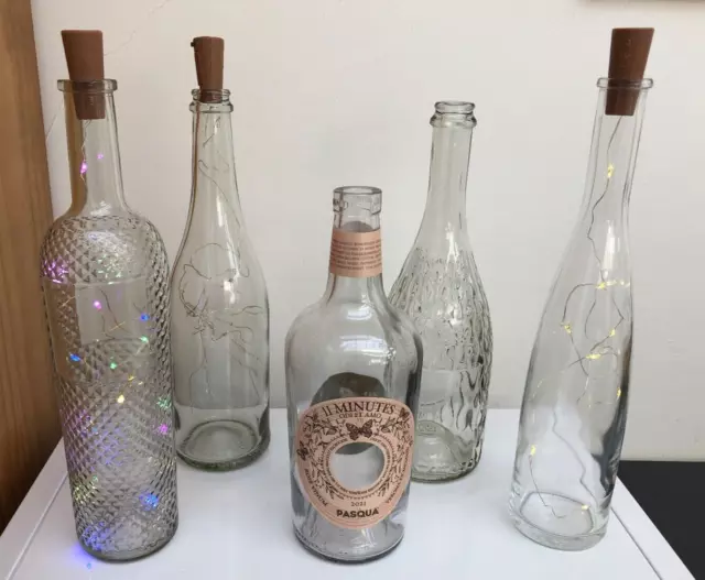 5 empty decorative clear glass wine bottles 50/ 75cl crafts lights wedding party