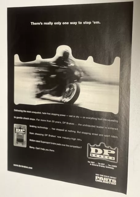 DP Brakes Print Ad, DP Brakes Ad, Motorcycle Brakes Only One Way To Stop Them