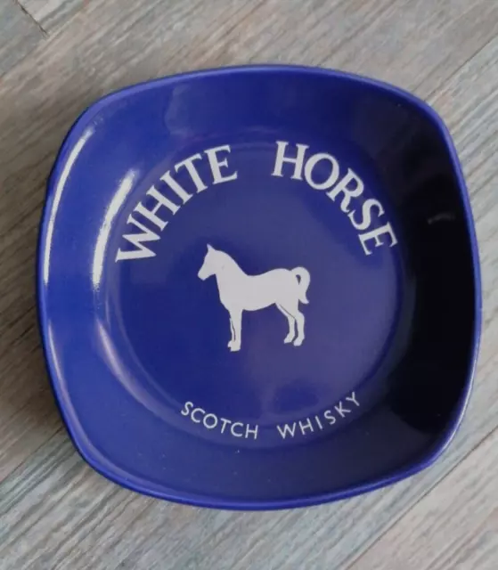 White Horse Scotch Whisky Blue Pottery Ashtray