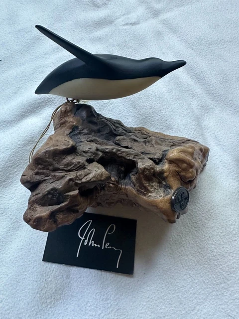 John Perry  Penguin on drift wood  Sculpture figurine 